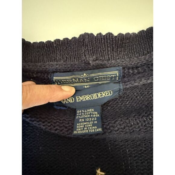 Vtg Herman Geist Embroidered Sweater Cardigan Cotton Linen Granny Cottage Medium - Picture 11 of 15